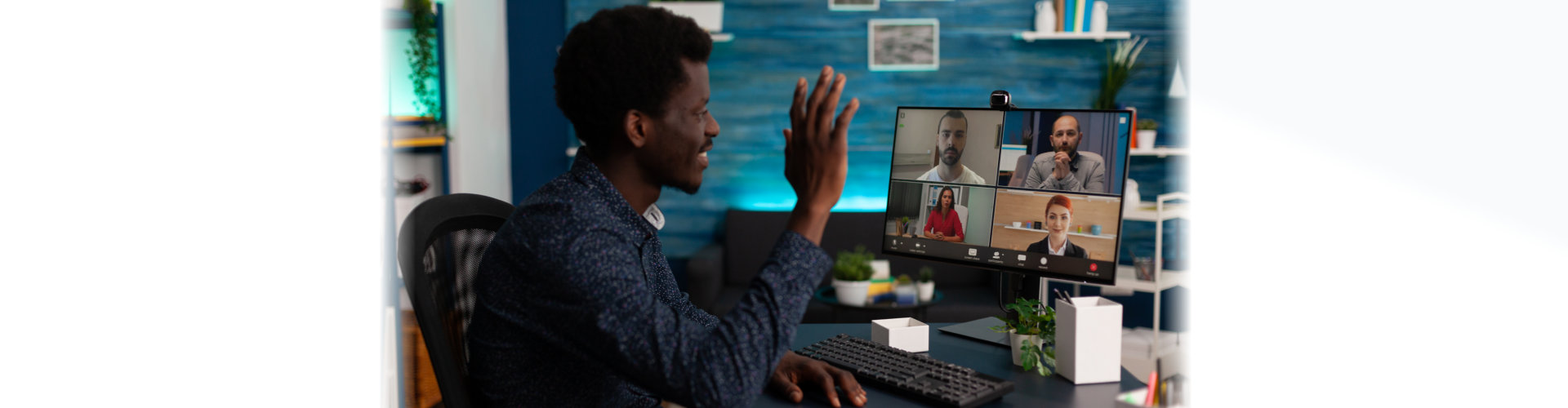 therapist talking with his patients via video call